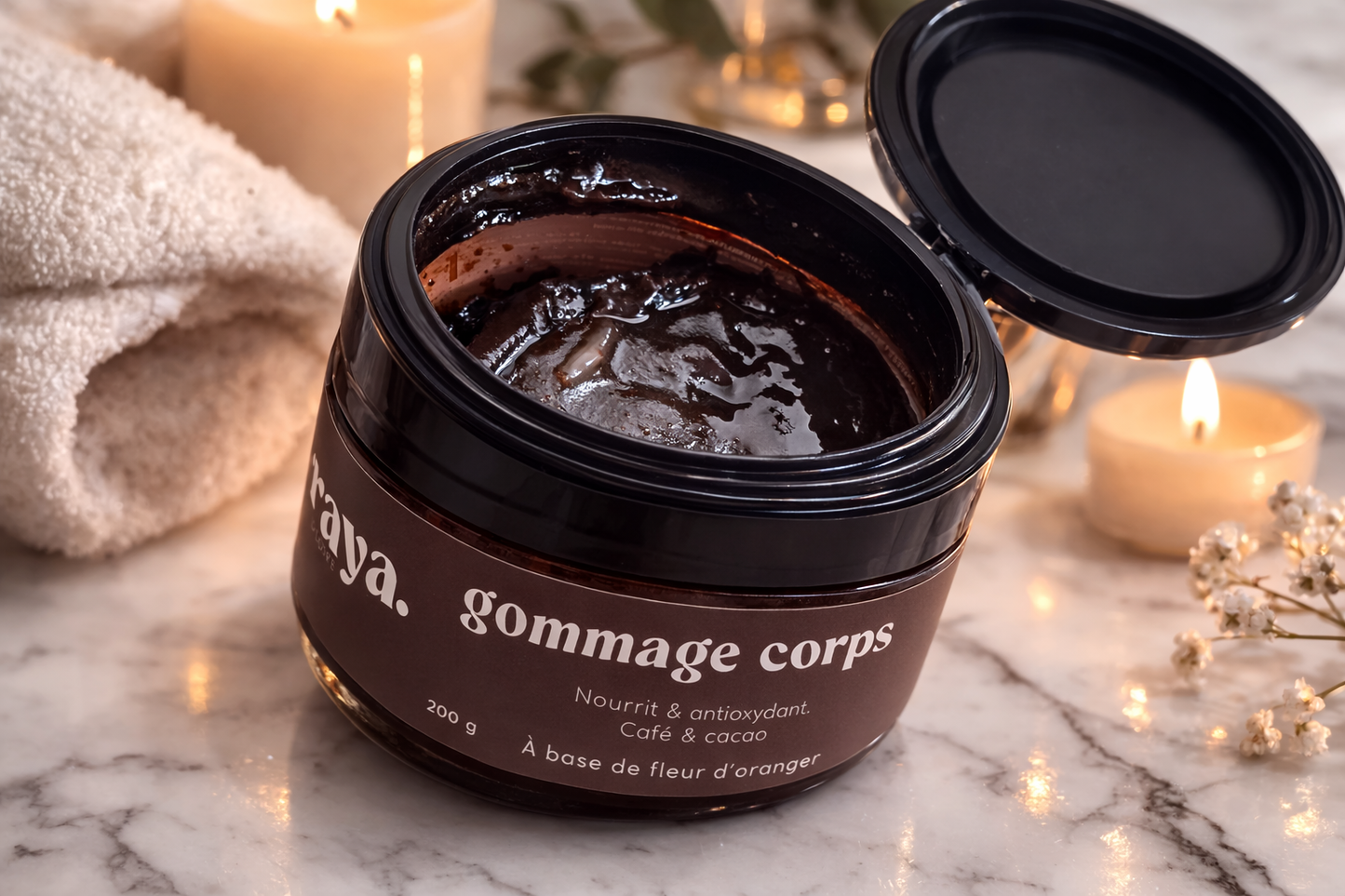 Gommage Corps Café & Cacao - Exfoliant Tonifiant Nourrissant à la Fleur d 'Oranger